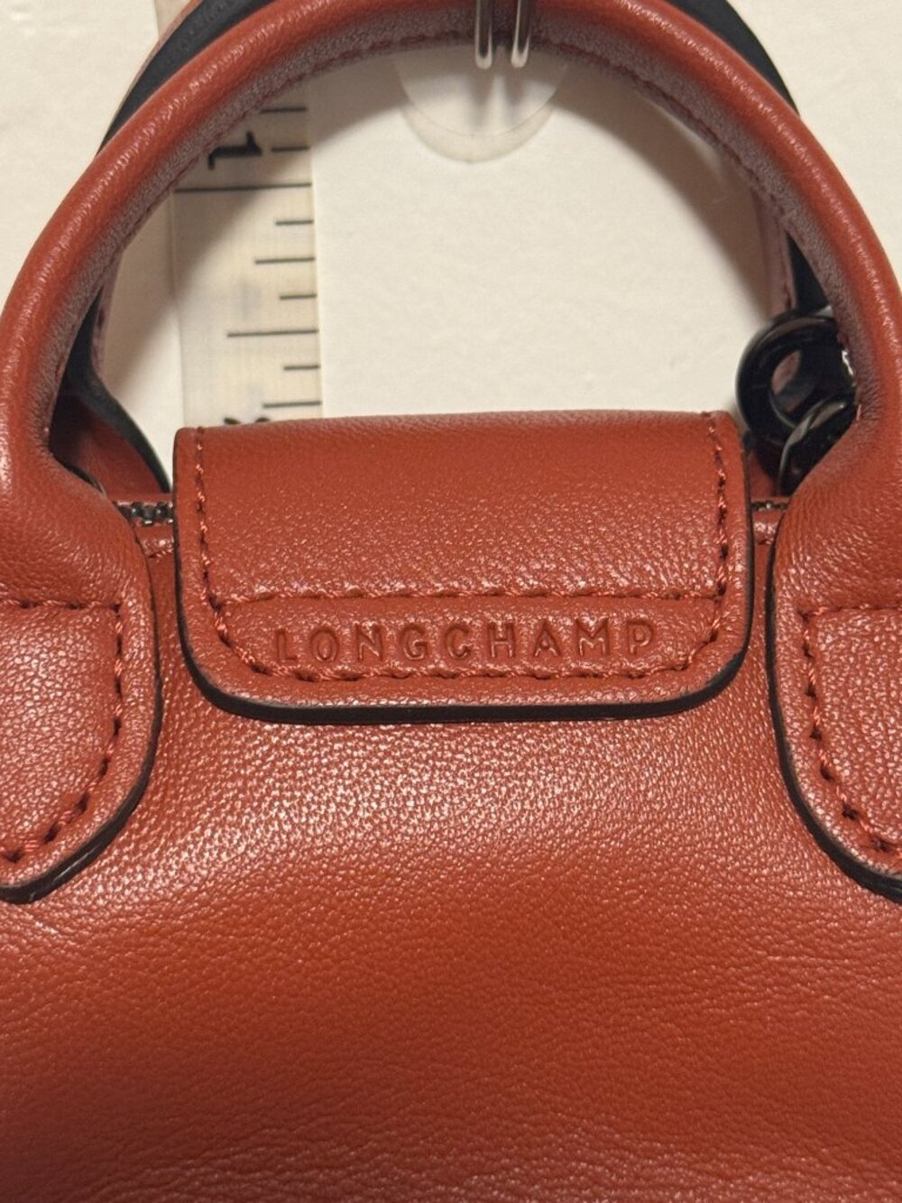 LONGCHAMP Nano Mini Le Pliage Cuir Leather Top Handle Bag CrossBody NWT - Picture 4 of 11